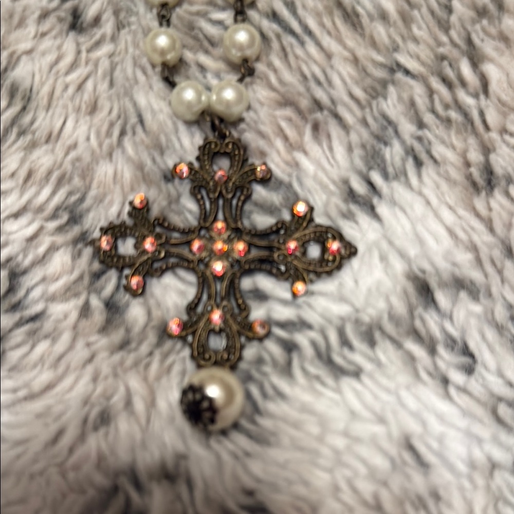 Pearl and Cross Pendant Necklace